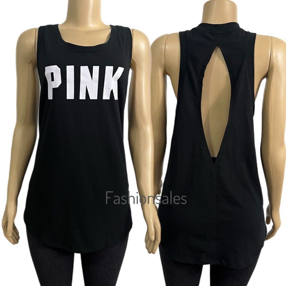 Victoria’s Secret Pink Logo Racerback Open Back tank top black